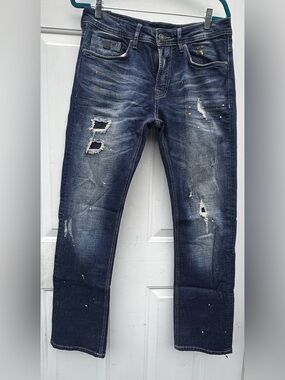 Buffalo David Bitton Slim Straight Distressed Dark Blue Jeans